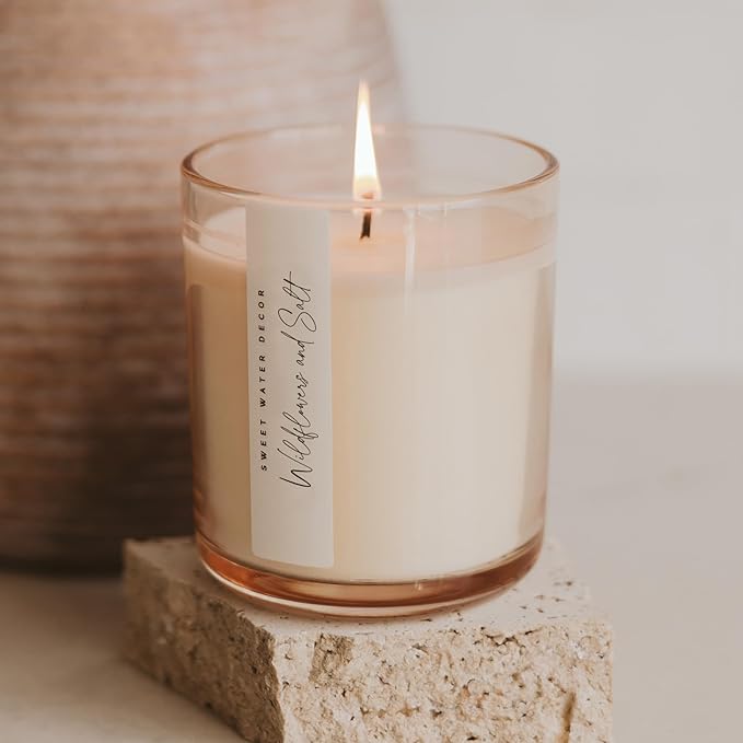 Sweet Water Decor Wildflowers and Salt Scented Soy Candles – Jasmine, Lily, Geranium, Violet, Leafy Greens – Cozy Floral Aroma – 50 Hour Burn – 12oz Tinted Glass Jar for Home Decor and Bedroom Decor