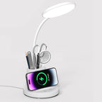 Desk Lamp for Home Office, LED Desk Lamp with Wireless Charger Pen Phone Holder, Dimmable Desk Light 3 Color Modes, College Dorm Study Lamp for College Dorm, CRI 90 800 Lumen