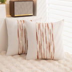 Boho Throw Pillow Covers 18x18 Set of 2 Christmas Decorative Cushion Case Striped Square Pillows Cover Chenille Pillow Cases Accent Neutral Pillowcase for Sofa Couch Bed,White Wine-red