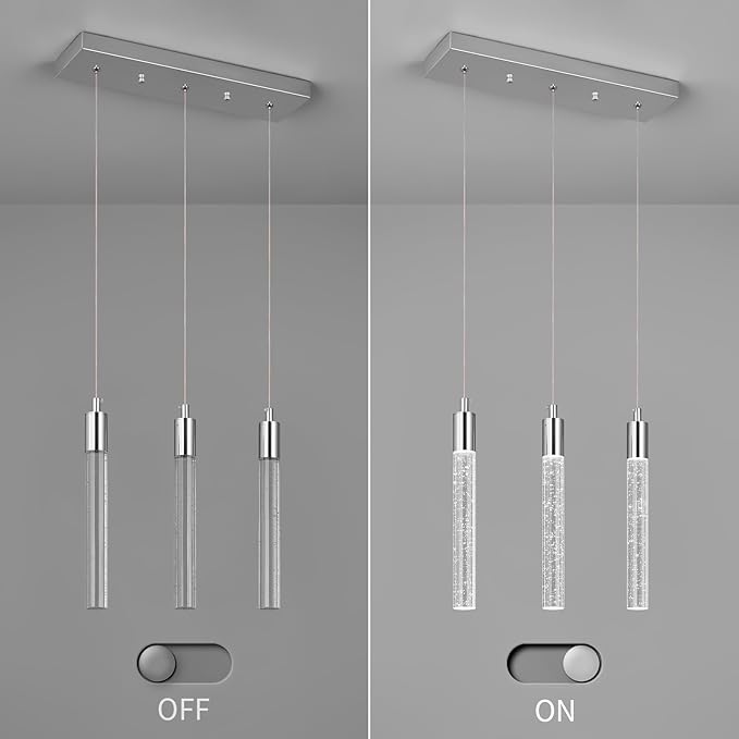 Kitchen Island Lighting Modern Light Fixture Kitchen Island Pendant Light Dimmable LED Chrome Mini Pendant Lighting Dinning Room Living Room Chrome Pendant Lights（3-Light）