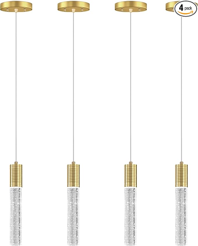 4 Pcaks Pendant Lights for Kitchen Island, White Light, Gold Crystal Linear Pendant Lighting, Bar Corner LED Light Fixture