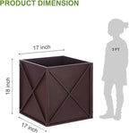 Metal Square Planter Box Tall Planters for Outdoor Plants Modern Heavy Duty with Drainage Holes for Outside Indoor Patio Deck - Brown, 17”x 17”x 18”