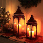 NEEDOMO Christmas Decorations Set of 2, 22''/15'' Christmas Lantern with Glass Panels for Home Decor, Decorative Hanging Lantern Indoor Outdoor for Xmas Table Centerpieces, Porch, Patio(Red)