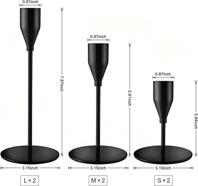 Black Taper Candle Holders for Wedding Table Centerpiece,Tall Taper Candlestick Holders Bulk Set of 6,Metal Candle Stick Holder Decor for Table or Mantel Centerpiece, Dinning, Party Home Decor