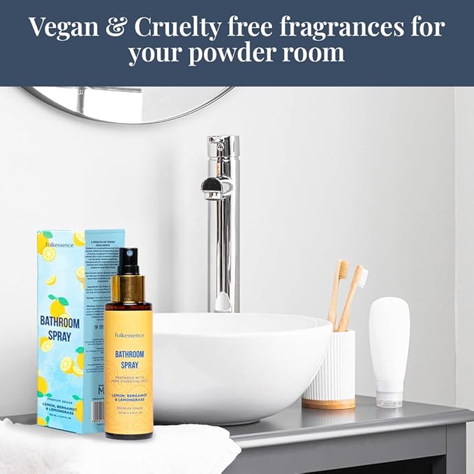 Folkulture Bathroom Spray - Odor Eliminator | Fragrance Freshner Sprays for Toilet, Home | Guest Bathrooms Essentials Before You Go Toilet, Poop, Shower Spray for Fresh Smell | Citrus - 3.34 Fl oz