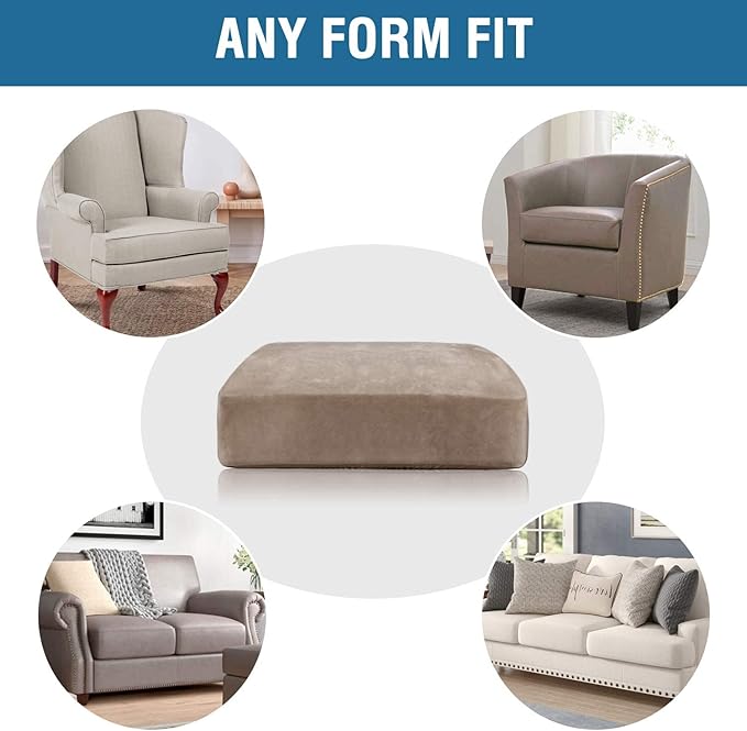 H.VERSAILTEX Velvet Stretch Couch Cushion Cover Plush Cushion Slipcover for Chair Loveseat Sofa Cushion Furniture Protector Seat Cushion Sofa Cover (2 Piece Large Sofa Cushion Covers, Taupe)
