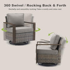 Outdoor Patio Swivel Rocker Chairs - Wicker Rattan Patio Swivel Rocking Chairs Set of 2 with Metal Wide Armrest, Thick Cushions and Deep Seating for Deck Porch Sunroom Garden(Mixed Grey/Grey)