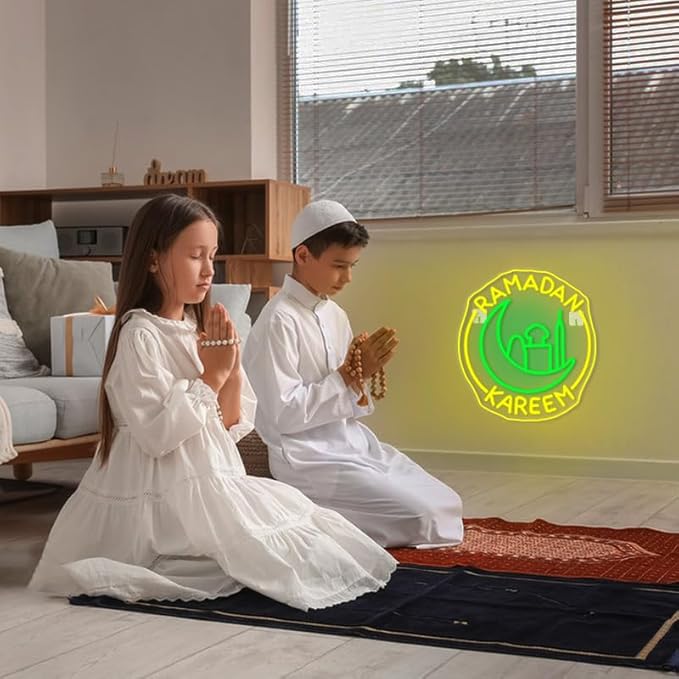 WLHOPE Ramadan Kareem Neon Sign Ramadan Decoration Neon Signs for Wall Decor Dimmable Ramadan Mubarak Neon Lights LED Light Up Sign for Islamic Bedroom Living Room Ramadan Celebration Gift Muslim Party