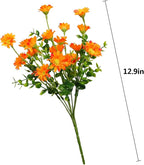 alyptus 8 Bundles Artificial Flowers for Outdoors Faux Mums UV Resistant Plastic Fall Plants Fake Greenery Orange Daisy Bulk for Home Gardenr Window Box Pathway Plante Wedding Decor (Orange)