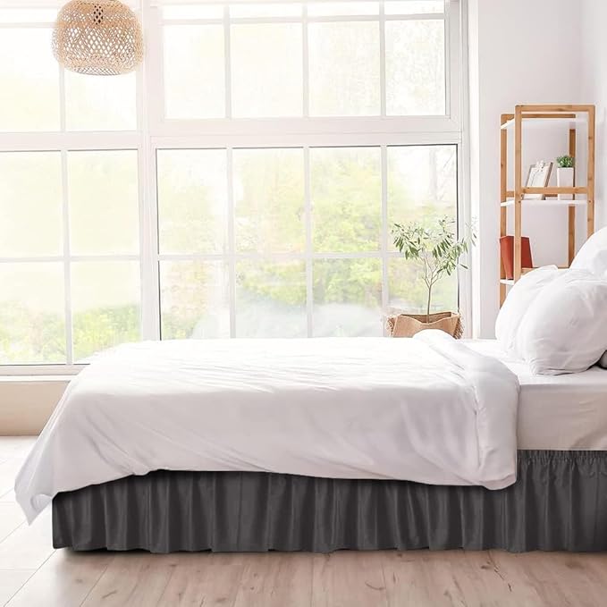 Wrap Around Dust Ruffle Bed Skirt - Charcoal - Twin/Twin XL Size Beds w/ 15 Inch Drop - Easy Fit Elastic Strap - Adjustable Pleated Bedskirt w/Brushed Fabric - Wrinkle Free - Women, Men, Kids & Teens