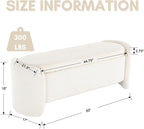 ROCTY White Boucle Storage Bench - 50" Sherpa Ottoman Bench for Bedroom, Entryway, Living Room & Vanity - Teddy Fabric with Storage & Seating