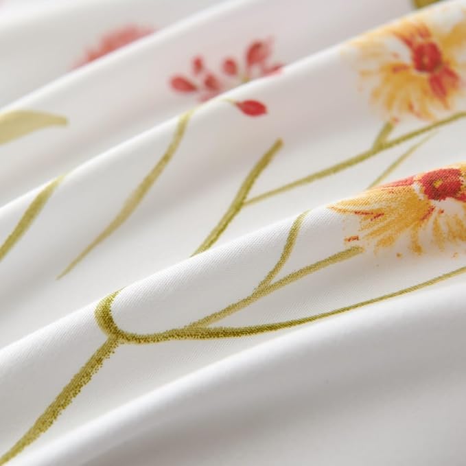 Floral Comforter Set Queen Size - 3 Pieces Colorful White Floral Comforter Bedding Sets Tropical Flowers Pattern,Queen Bed in a Bag with Heart Comforter and 2 Pillowcases