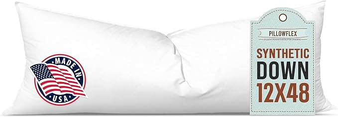 Pillowflex Synthetic Down Pillow Insert - 12x48 Down Alternative Pillow, Ultra Soft, Large Rectangle Body Sleeping Pillow, Lumbar, Long, Back - 1 Decorative Pillow Form