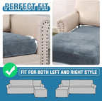 H.VERSAILTEX Velvet Stretch Sectional Couch Covers - 4 Piece Sofa Seat Cushion Set - L Shape Separate Cushion - Both Left/Right Couch Chaise Cover - Large Sofa 3 Seater + 1 Chaise, Stone Blue