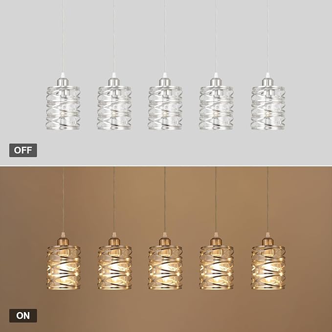 Brushed Nickel Pendant Lights for Kitchen Island, 5-Light Chandelier for Dining Room, Hanging Linear Chandeliers, Modern Dining Room Light Fixtures Pendant Light with Clear Glass Shades