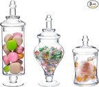 MyGift Clear Glass Apothecary Jars with Lid, Decorative Footed Vase, Candy Buffet Containers Set of 3