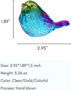 Crystal Glass Bird Figurines Glass Robin Bird Decoration Paperweight Hand Blown Glass Art Animal Collectible Figurines Gift for Women (Colorful)