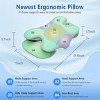 Cervical Neck Pillow for Pain Relief, Contour Memory Foam Pillow with Ice Silk Pillowcase, Neck Support Pillows, Ergonomic Orthopedic Pillow for Back, Side, Stomach Sleepers (Green)