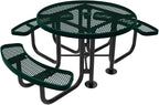 Coated Outdoor Furniture Heavy-Duty Portable ADA-Compliant Outdoor Picnic Table with Umbrella Hole, Expanded Metal Patio Dining Furniture Made in America (46" Round Top, Dark Green)