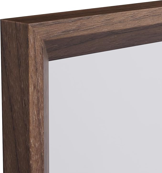 WEER Bathroom Mirror, 24x36 Inch Wall Mirror, Walnut Wood Grain Framed Mirror, Rectangle Vanity Mirror, Tempered Glass, Anti-Rust, Hangs Horizontally or Vertically