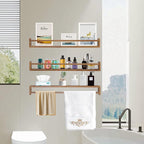 AZSKY Light Walnut Nursery Book Shelves 36 in Floating Wall Mounted Bookshelf Kids Room Hanging Shelves Toddlers Toys Books Storage Organizer a Set of 3