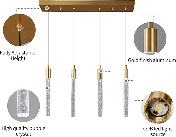 Kitchen Island Lighting Modern Light Fixture Kitchen Island Pendant Light Dimmable LED Gold Brass Finish Mini Pendant Lighting Dinning Room Living Room Kitchen Pendant Lights（4-Light）