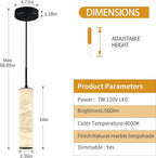 LMQNINE Natural Alabaster Pendant Lights for Kitchen Island White Marble Long Tube Chandelier Modern Black Ceiling Light Fixtures for Bedroom Dining Room Table Living Room Hallway(S-1Pack)