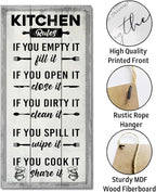 Hanging Kitchen Rules Wood Decor Sign, Rustic Kitchen Wooden Signs, Printed Wood Wall Art Sign, Kitchen Door Rules Rustic Sign, Hanging Wood Sign Kitchen Decor, Funny Farmhouse Kitchen Wall Décor J1