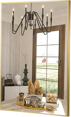 FARMER 16x24 Inch Gold Bathroom Mirror, Rectangle Wall Mounted Mirror, Vanity Mirror, Brushed Square Mirror, Framed Bathroom Mirror for Bedrooms, Entryways, Living Rooms, Horizontal/Vertical