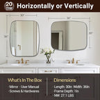 ANDY STAR Brushed Nickel Bathroom Mirror, 30x36’’ Oblong Mirror with Stainless Steel Metal Frame, Silver Oval Vanity Mirror for Over Sink, Modern Anti Rust Wall Mounted