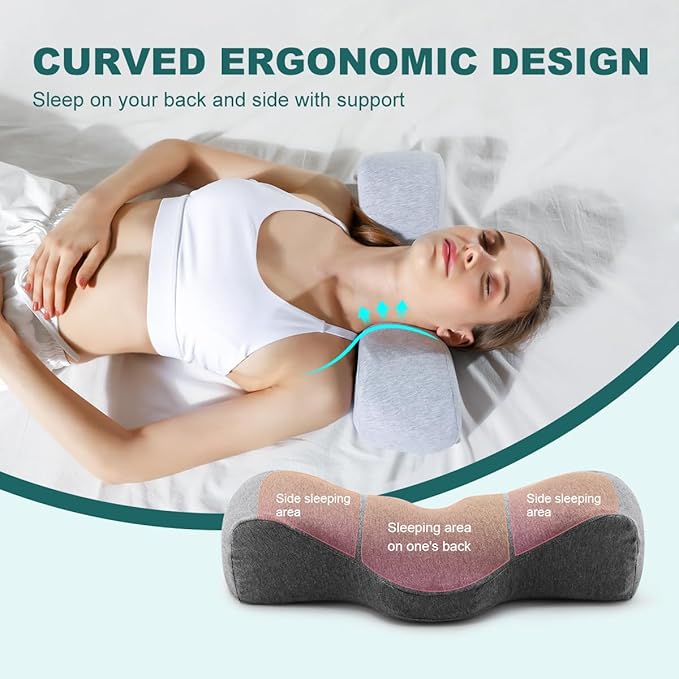 Memory Foam Neck Pillows Combo for Sleeping, Cervical Neck Pillow for Pain Relief, Neck Support Pillow Neck Roll Pillow for Bed (Light Grey-Basic Version)