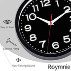 Wall Clock Silent Non-Ticking Modern Clock Battery Operated 8 Inch Small Classic Analog Decorative for Kitchen, Living Room, Office, Bedroom, Bathroom (Black Black)