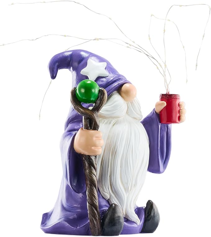 Resin Gnome Statue Outdoor Decor Waterproof Firework Solar LED Lights Gnomes Garden Sculpture Decorations for Outside Lawn Patio Yard Ornament Gifts (Gnome)