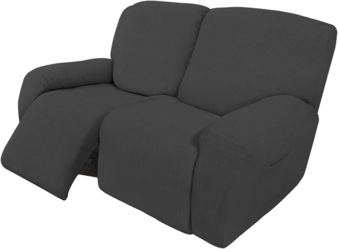 Easy-Going 6 Pieces Recliner Loveseat Stretch Sofa Slipcover Sofa Cover Furniture Protector Couch Soft with Elastic Bottom Kids, Spandex Jacquard Fabric Small Checks Dark Gray