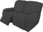 Easy-Going 6 Pieces Recliner Loveseat Stretch Sofa Slipcover Sofa Cover Furniture Protector Couch Soft with Elastic Bottom Kids, Spandex Jacquard Fabric Small Checks Dark Gray