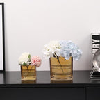 Square Flower Vases Set of 4, 3"x 3"x 3" Glass Vases for Centerpieces, Amber Vase for Flowers, Small Vase for Wedding, Party, Home Office Decoration