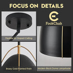 Black Dome Pendant Light 3 Light Socket Large Pendant Light Fixture with Adjustable Pendant Rod 12in Black Gold Pendant Lighting for Kitchen Island Dining Room Kitchen Sink, E26