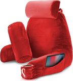 Nestl Reading Pillow Large Bed Pillow, Back Pillow for Sitting in Bed Shredded Memory Foam Chair Pillow, Reading & Bed Rest Pillows Cherry Red Back Pillow for Bed, Bed Chair Arm Pillow with Pockets