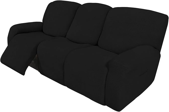 Easy-Going 8 Pieces Recliner Sofa Stretch Sofa Slipcover Sofa Cover Furniture Protector Couch Soft with Elastic Bottom Kids, Spandex Jacquard Fabric Small Checks Black