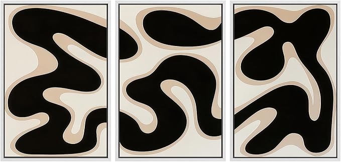 SIGNWIN Framed Canvas Print Wall Art Modern Abstract Organic Shapes Black and Beige Fluid Pattern Photography Modern Art Minimalist Black and White for Living Room, Bedroom, Office - 16"x24"x3 White
