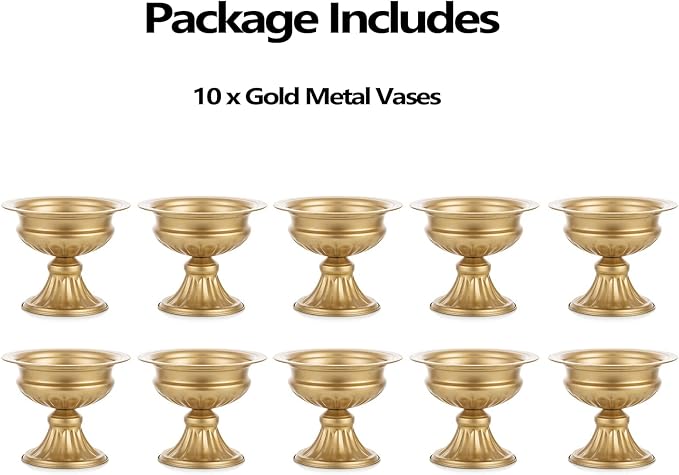 Metal Vases for Table Centerpieces, Hewory Gold Compote Pedestal Vase Floral Container Bulk, Brass Mini Footed Bowl Flower Holders Center Pieces for Wedding Birthday Party Anniversary (10pcs, 6.5in)
