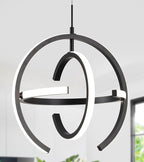 Q&S Modern Led Chandelier,Black Round Globe Hanging Pendant Light for Entryway Kitchen Island Dining Room Living Room Stairway