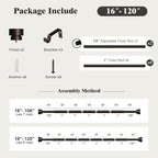 Oneach Brown Curtain Rods for Windows 66 to 120 Inch, 1 Inch Pole Adjustable Length Heavy Duty Metal Curtain Rod Set, for Outdoor Bedroom Kitchen Living Room (16 to 120 Inch)
