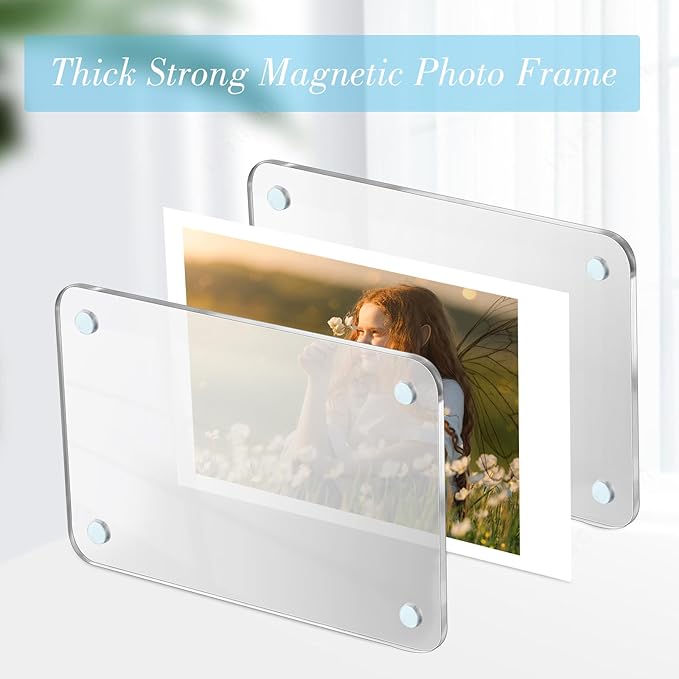 Remerry 6 Pcs Acrylic Fridge Magnetic Frames for Photos Compatible with Polaroid Instax Mini Pictures Double Sided Clear Refrigerator Magnetic Frame for Family Friend Holiday Gift, 2.36 x 3.54 Inch