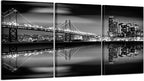 KREATIVE ARTS - San Francisco Bay at Night in Black and White Bridge 3 Panels Modern Landscape Artwork Canvas Prints Cityscape Pictures Paintings on Canvas Wall Art for Home Decor (12x16inchx3pcs)