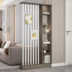 Wall Room Divider, Storage Cabinet Storage Display with Shelves, Modern Freestanding Wood Room Divider Screen, Wall Privacy Screens for Home Decorative (Grey Oak+White,39.5" L x 9.5" W x 79.5" H)