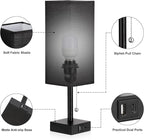 Bedside Table Lamps Set of 2 - Black Bedroom Lamps with 3 Color Temperatures (3000K/5000K/4000K), Two Square Nightstand Lamps with USB C + A Charging Ports, Pull Chain Small Night Light for End Table