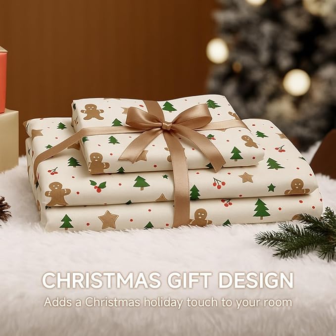 Christmas Comforter Set Queen Size, Christmas Bed Set with Gingerbread Beige Bedding Set for Holiday, 3 Pieces 1 Super Soft Comforter and 2 Pillowcase