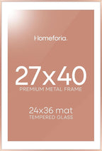 Homeforia 27x40 Poster Frame Rose Gold, High End Metal 27x40 Large Picture Frames with Mat 24x36 inch Photo, 27 x 40 Thin Frame Matted to 24 x 36 Print, 40x27 Frame, Tempered Glass, Wall Kit, Set of 1