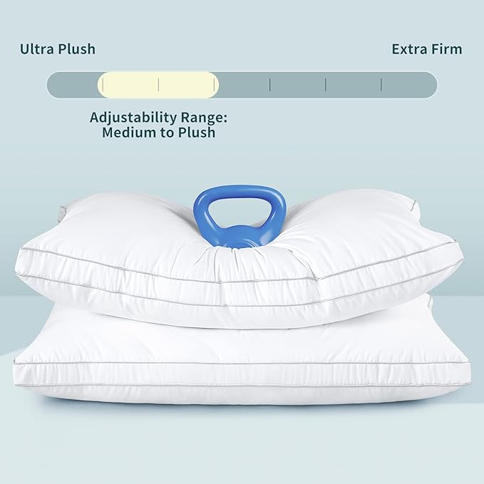 Standard/Queen Size Set of 2 - Adjustable Down Alternative Bed Pillows - Stomach, Luxury, Cooling Neck Pillow for Sleeping Back, and Side Sleepers (Queen (Pack of 2))